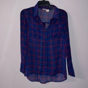 See through plaid print button down mudd small